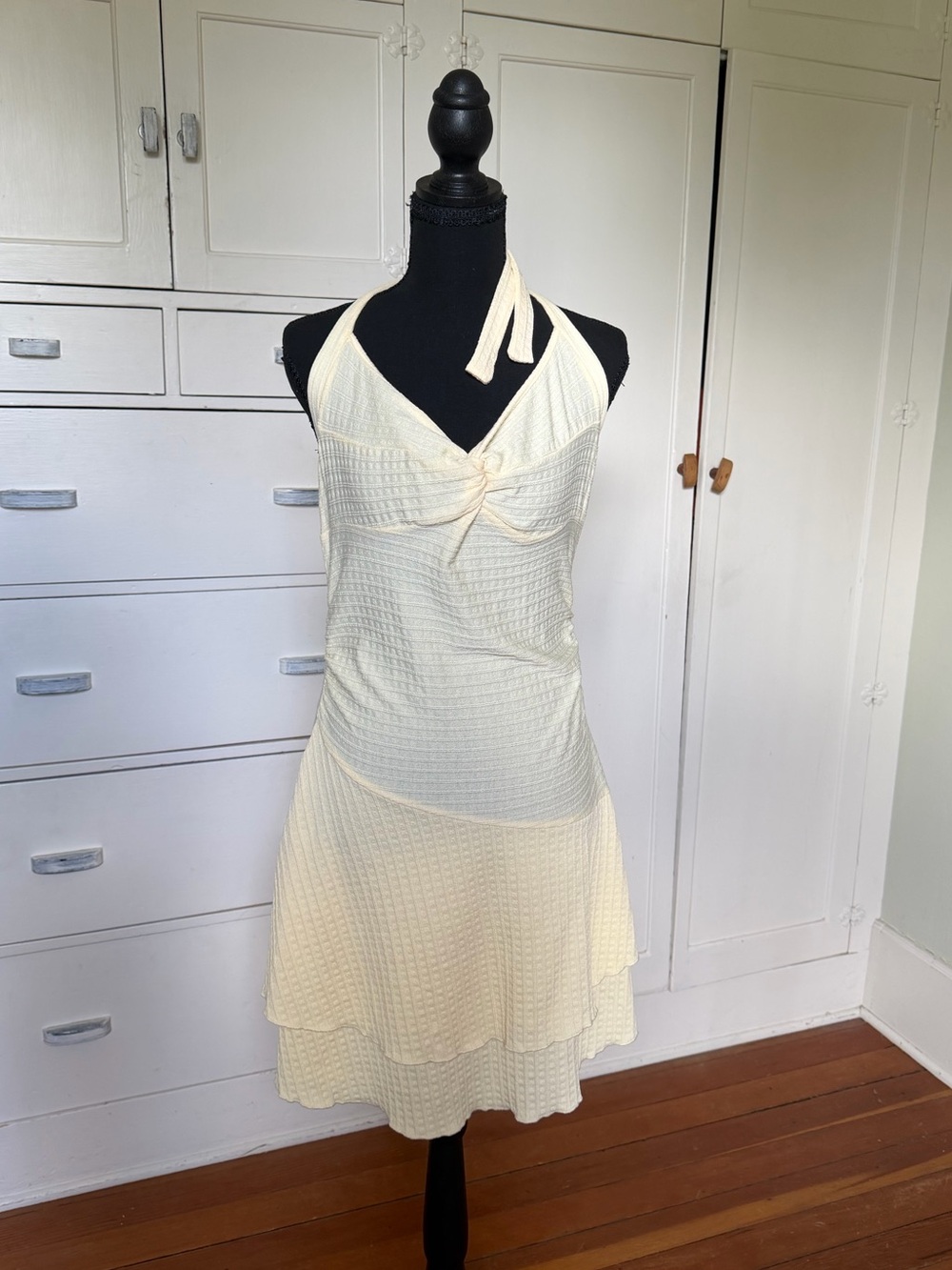 SHEIN Cream Halter Knit Slip Dress